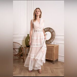 Choklate white end rose gold Sleeveless Tiered Maxi Sundress